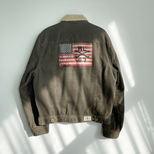 A2 폴로 진스 컴퍼니 성조기 코듀로이 쉐르파 자켓 L사이즈