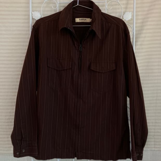 빈티지 브라운 스트라이프 집업 셔츠 y2k 스트릿 갸루 펑키 일본빈티지