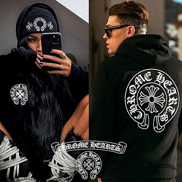 크롬하츠 홀스슈 플로랄 플리스 집업 후드 블랙