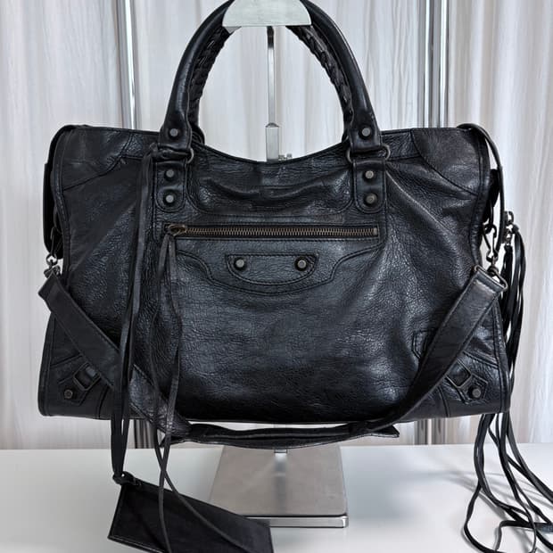 발렌시아가 시티 모터백 블랙 미디움