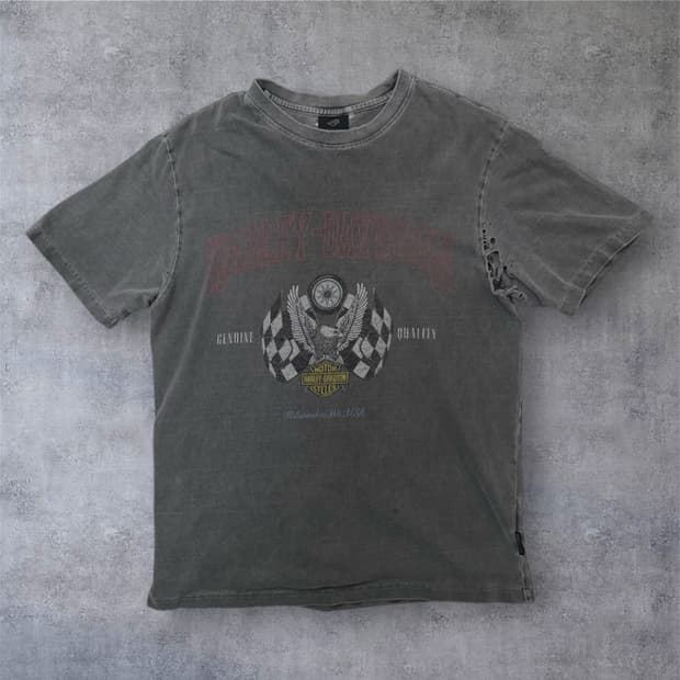 할리데이비슨 차콜 워싱 디스트로이드 빈티지 반팔 티셔츠 M