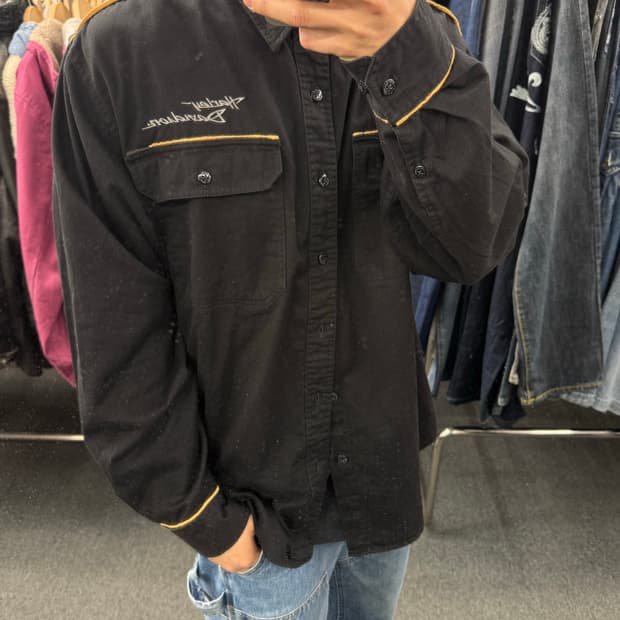 XL)할리데이비슨 빈티지 자수 포인트 블랙 긴팔 셔츠