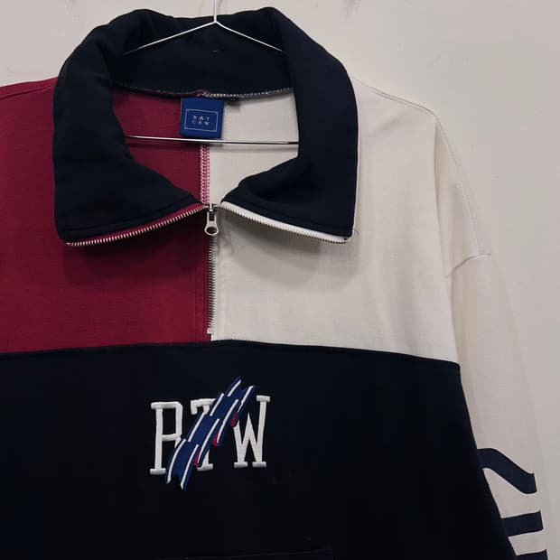 로맨틱크라운 반집업 배색 오버핏 코튼 아노락