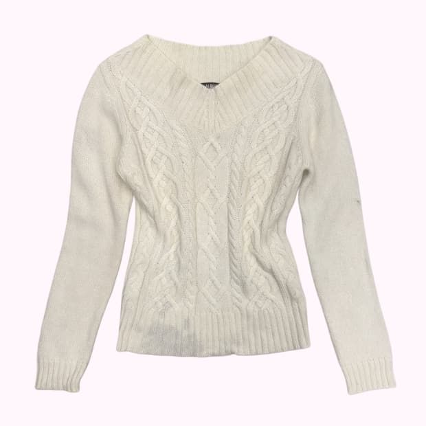 hairy ivory v-neck knit
