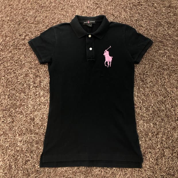 폴로 랄프로렌 핑크 비즈 빅로고 슬림 카라 티셔츠