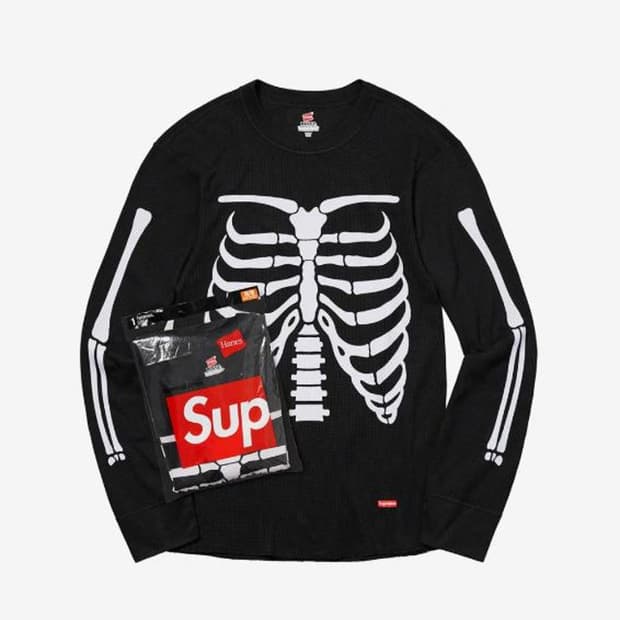 슈프림 헤인즈 본즈 써멀 크루 블랙 M사이즈