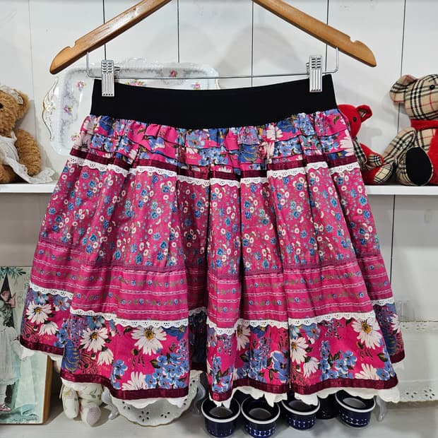 빈티지 핑크 플라워 캉캉 스커트
