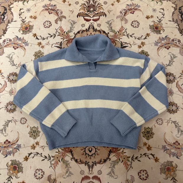 vtg 스트라이프 카라 크롭니트
