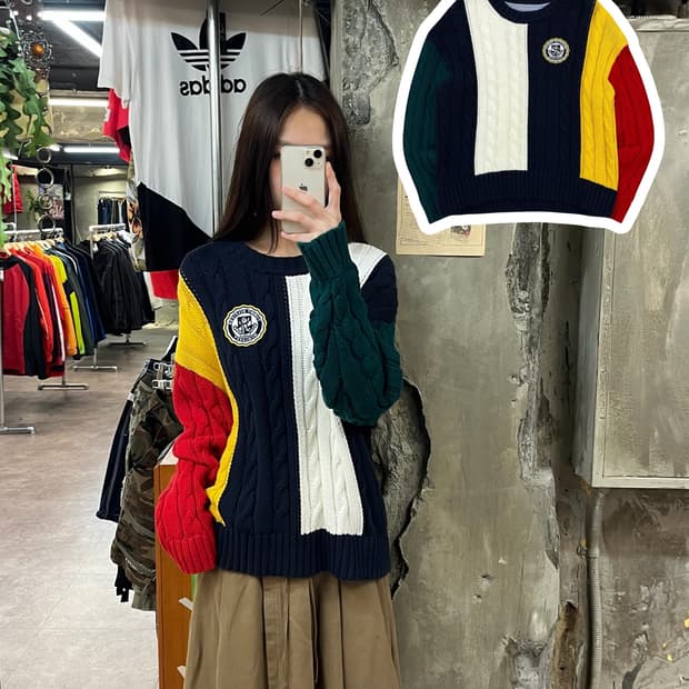 타미힐피거 배색 니트 네이비 L #csz1593