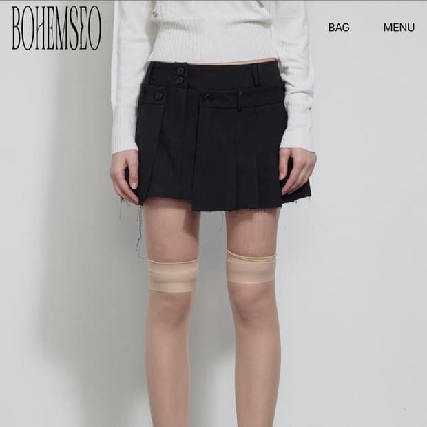 보헴서)LAYERED WRAP MINI SKIRT, BLACK
