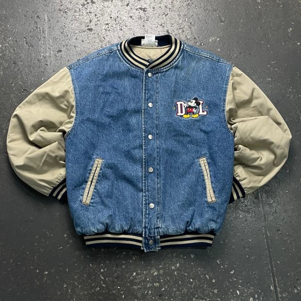 100 디즈니랜드 90s 미키마우스 자수 바시티 자켓