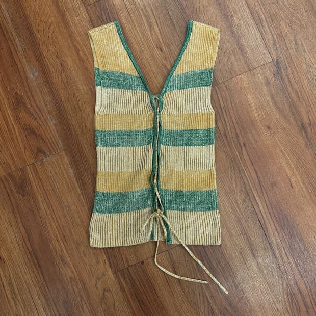 Gold Green Striped Strap Sleeveless