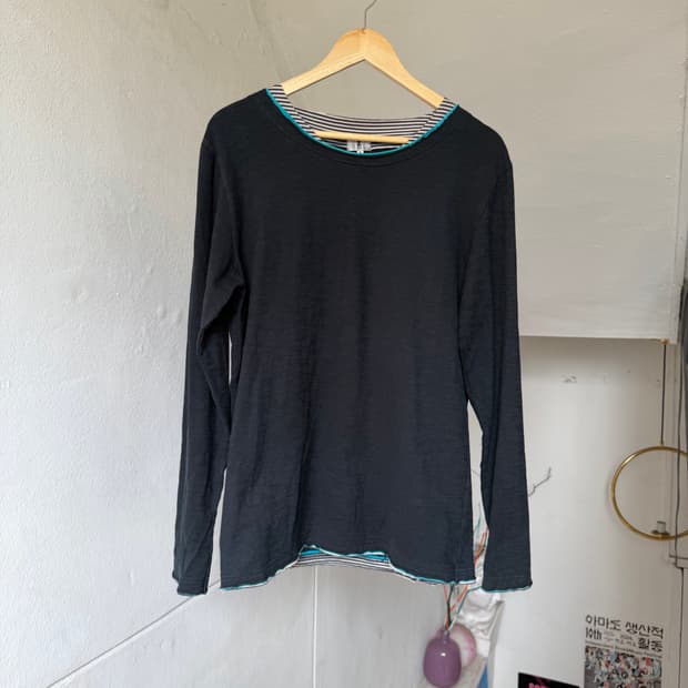 y2k 레이어드 스트라이프 포인트 티셔츠