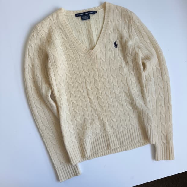 Polo  폴로 랄프로렌 우먼스 램스울 크림 화이트 케이블 니트 