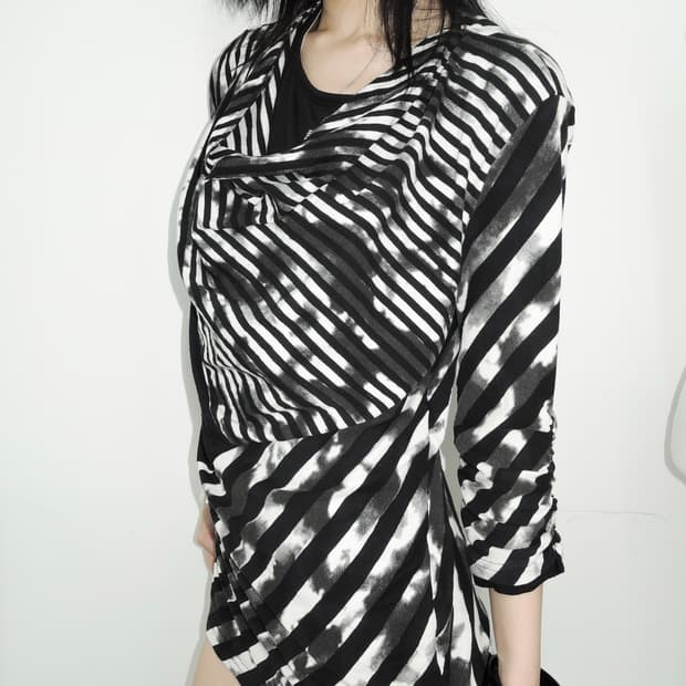 Asymmetric Cowl Neck Striped dress 상품이미지1