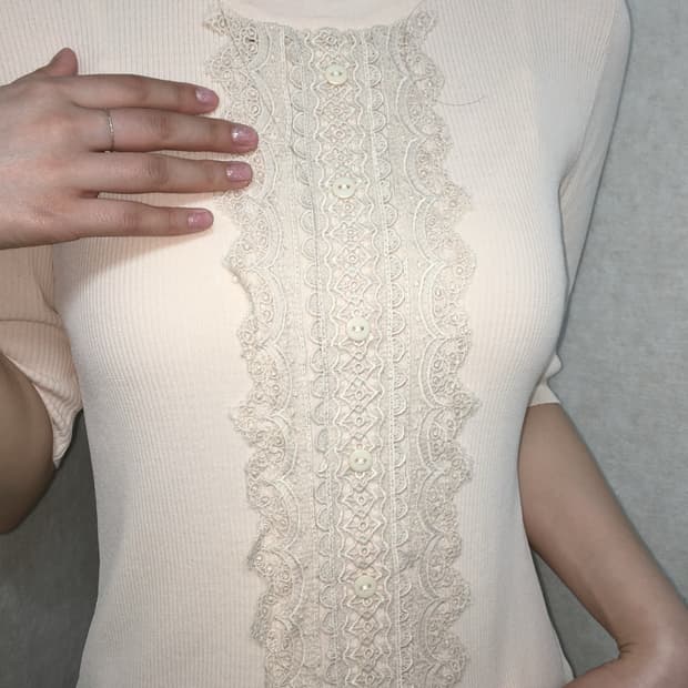 살구 레이스 자수 탑
