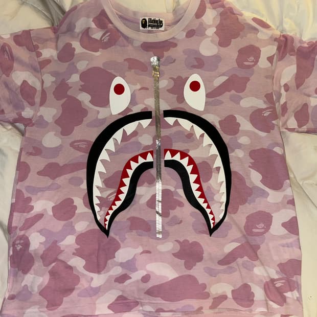베이프 핑크 카모 샤크 반팔티