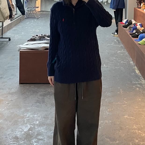 폴로 랄프로렌 코튼 케이블 네이비 하프집업 스웨터 H1251