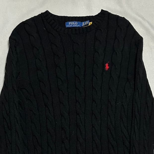 XS 폴로랄프로렌 레드 포니 블랙 케이블 니트