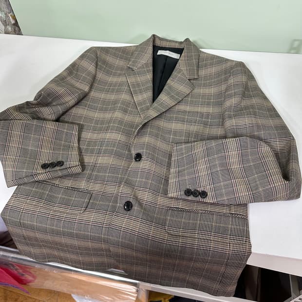M 토니웩 베이지 울 체크 블레이저