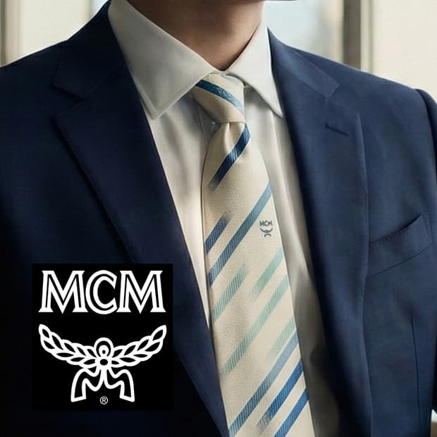 MCM 실크 아이보리 스트라이프 넥타이 9.4cm A등급 A19258
