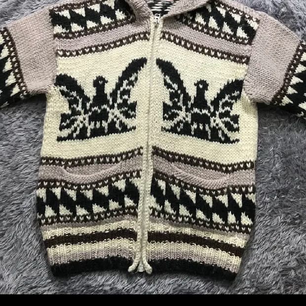 [[M, A급, 공용]# 독수리 패턴 후드 노르딕 헤비 니트 가디건