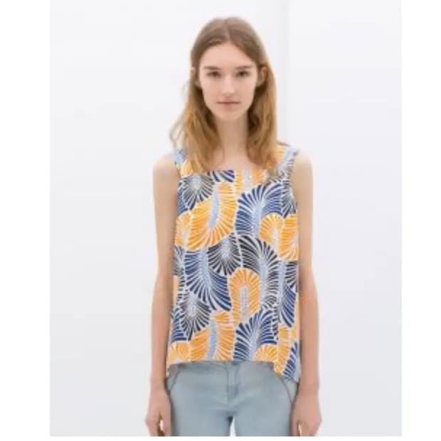 XS) ZARA 자라 트로피칼 패턴 민소매 블라우스 나시