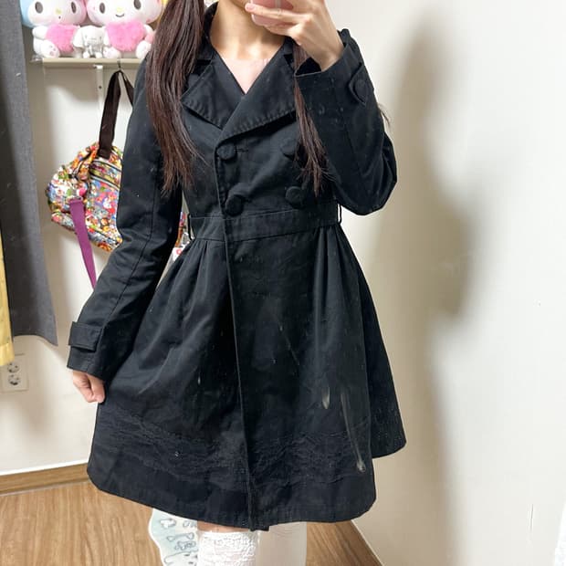 빈티지 블랙 레이스 벨트 코트 히메갸루 로걀 라떼 헤이세이 달천깔 긱시크