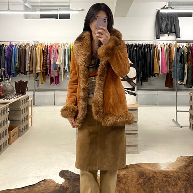 VTG mustang suede fur coat 무스탕 스웨이드 퍼코트