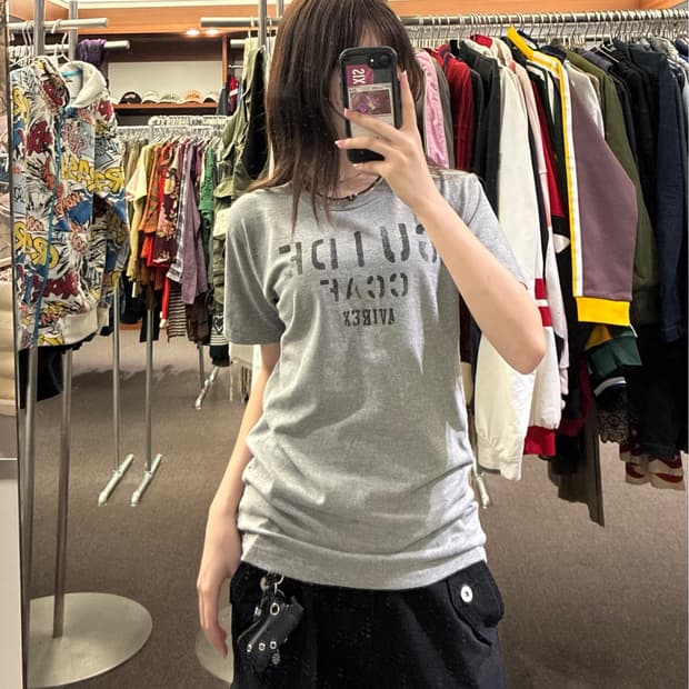 M)Avirex 빈티지 여성 레터링 그레이 반팔
