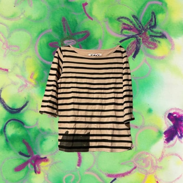 츠모리 치사토 스트라이프 칠부 티셔츠