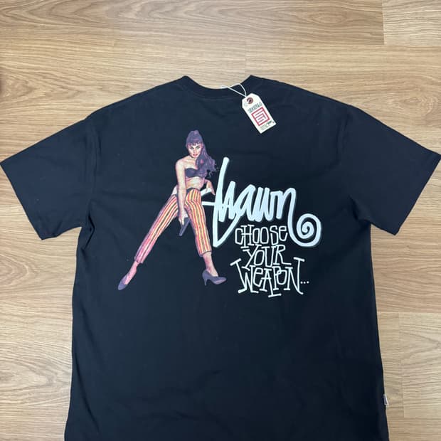 새상품 스투시 에스더블 티셔츠 블랙 라지