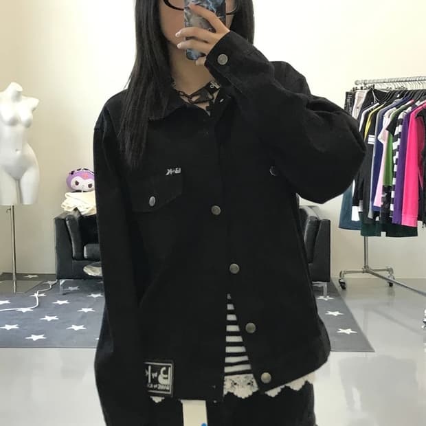 크리지아 블랙 코튼 자켓