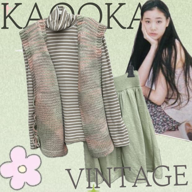 🍀하구미의 파스텔 코디세트🍀 니트조끼 미디스커트 목폴라 그런지