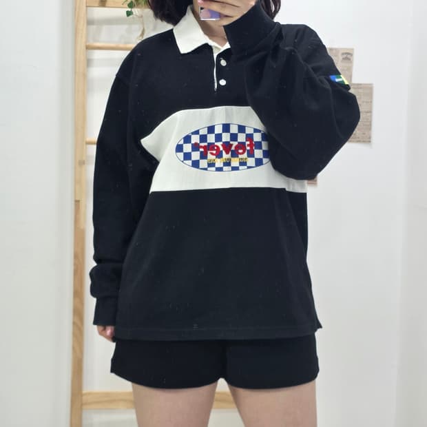 [프립]M/피버타임 체크패턴 카라 긴팔맨투맨 블랙