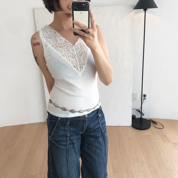 vintage lace rib sleeveless top
