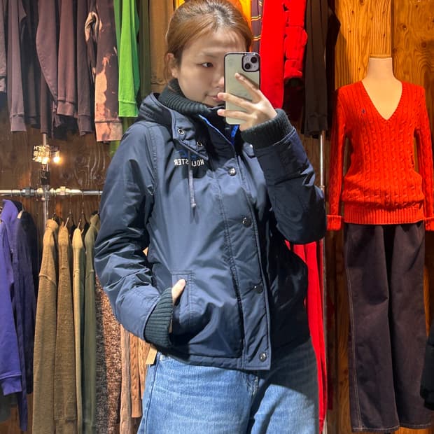 S 홀리스터 네이비 후드 패디드 자켓