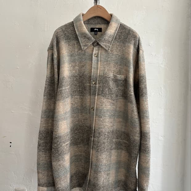 Stussy 스투시 베이지 멀티 체크 헤어리 셔츠 자켓