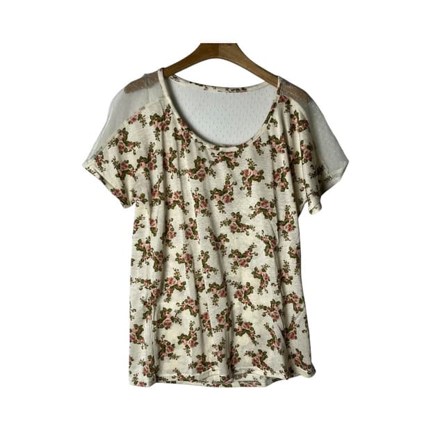 [JPN] 빈티지 러블리 플로럴 시스루 반팔티셔츠
