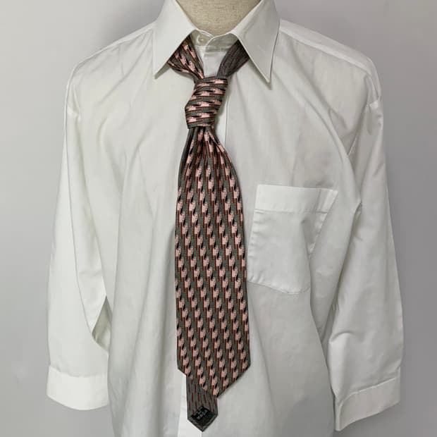 베르사체 메두사 빈티지 패턴 실크 넥타이 핑크 그레이