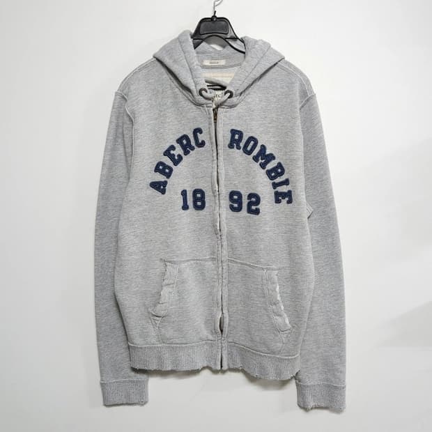 100 아베크롬비 기모 후드집업 그레이 로고 자수 캐주얼