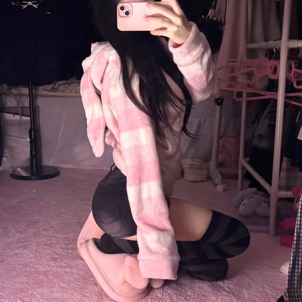 우사미미 스트라이프 후드집업