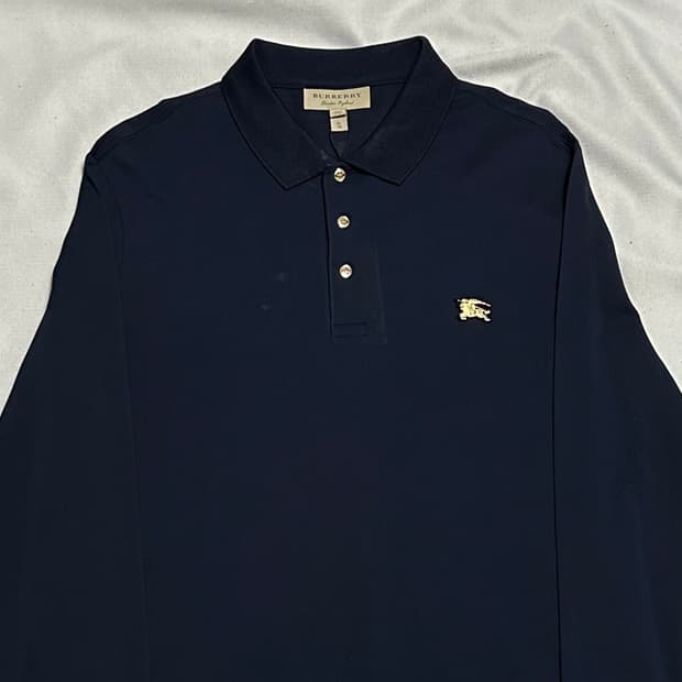 XL 버버리 골드로고 네이비 카라 긴팔 티셔츠