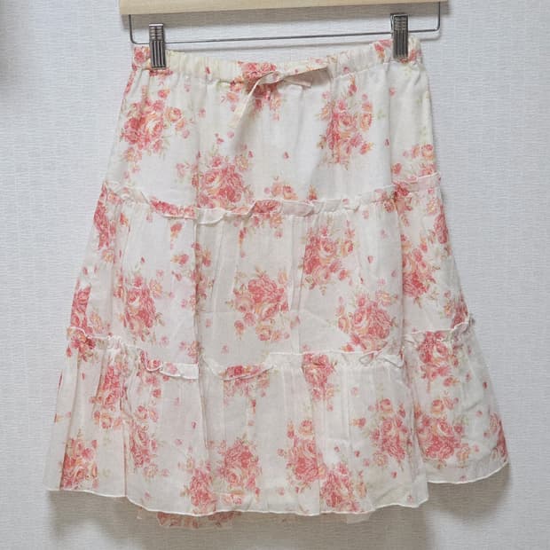 리즈리사)히메모리걸 플라워 프릴 밴딩 패치워크st 로맨틱 아일렛캉캉스커트