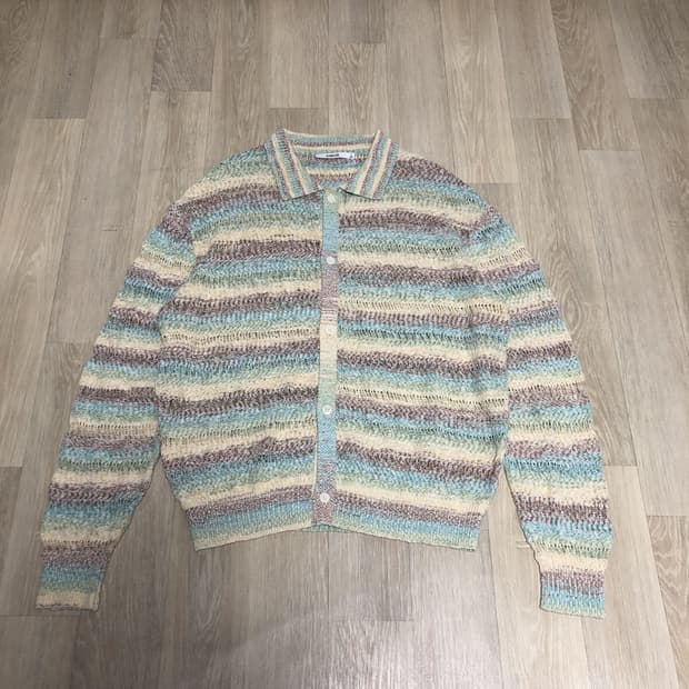 (L) 키뮤어 KIIMUIR 린넨 메쉬 스트라이트 카라 가디건