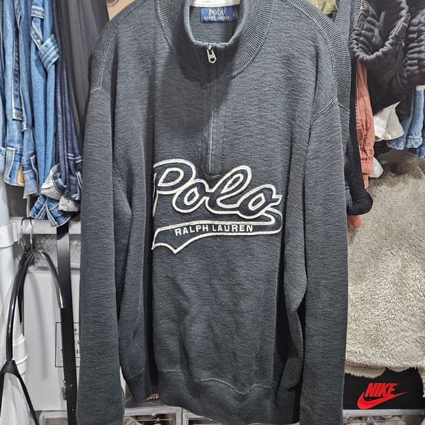 폴로랄프로렌 레터링 하프집업 블랙 XXL