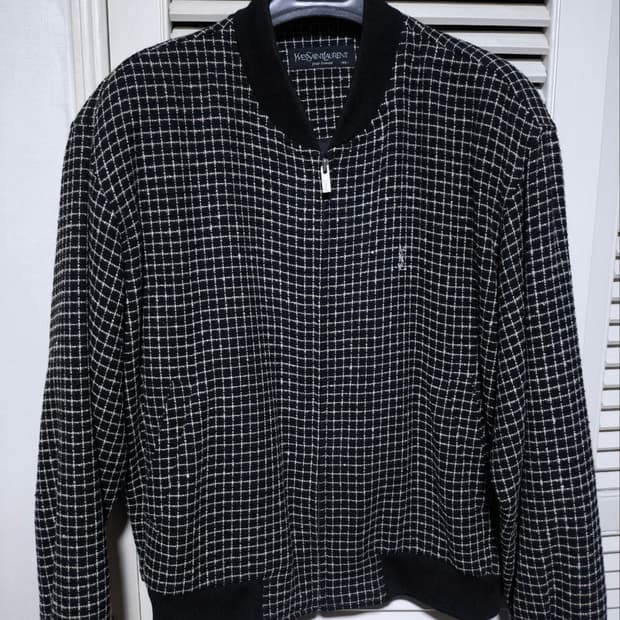 105 입생로랑 오버핏 체크 트위드 블루종 자켓