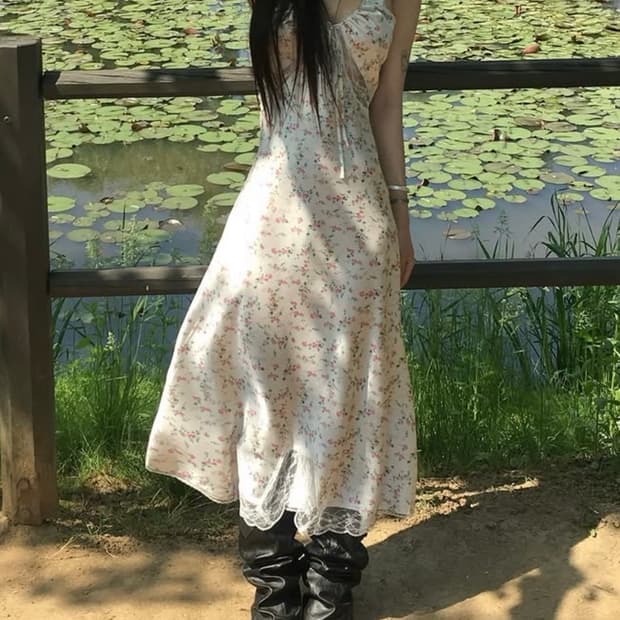 빈티지 레이스 플라워 롱원피스