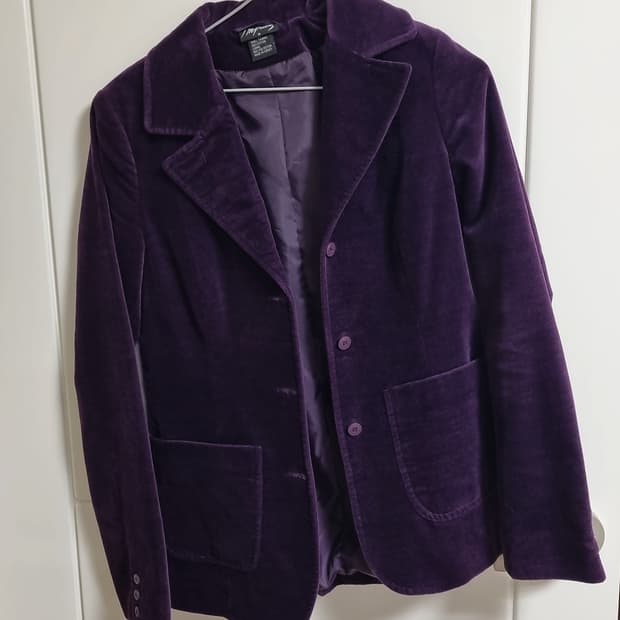 모직 벨벳 블레이저 자켓 퍼플 보라색 여성 m 55 빈티지