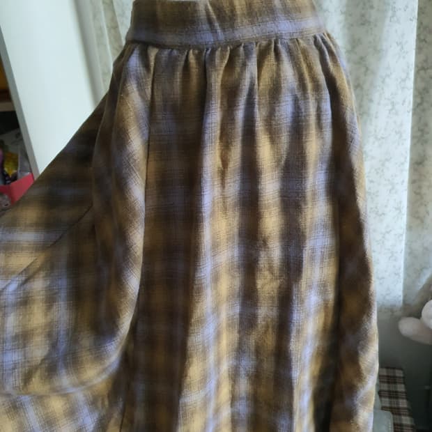 [모리걸] 체크 모직 롱 스커트 플레어 스커트